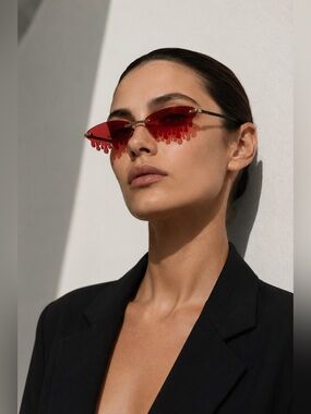 Red Flame Drip Rimless Sunglasses Y2K Oval Festival Glasses NEW